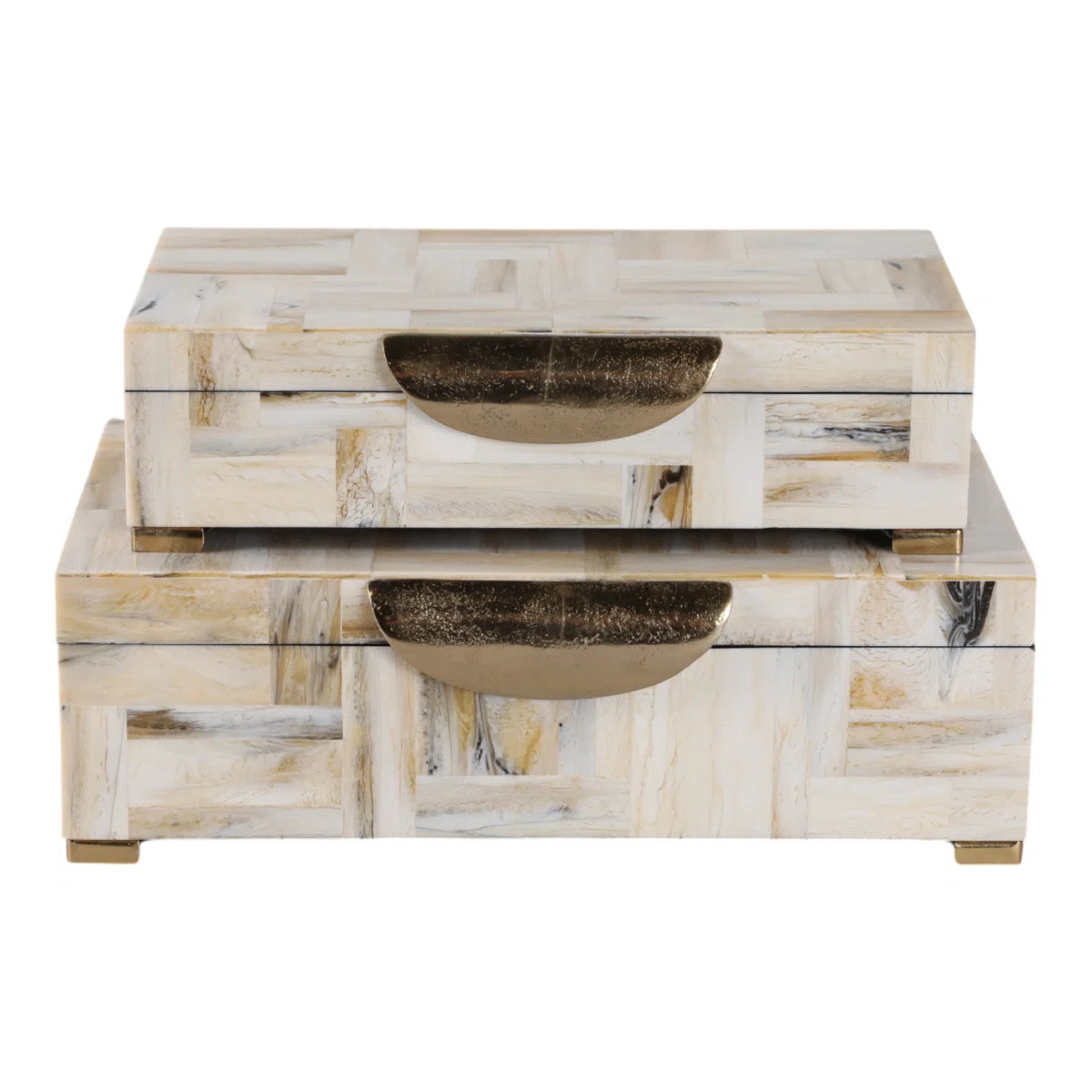 Latiara Decorative Boxes Resin Wood Polyresin Aluminum Glossy Gold Handles Mosaic Finish Home Off... | Wayfair North America