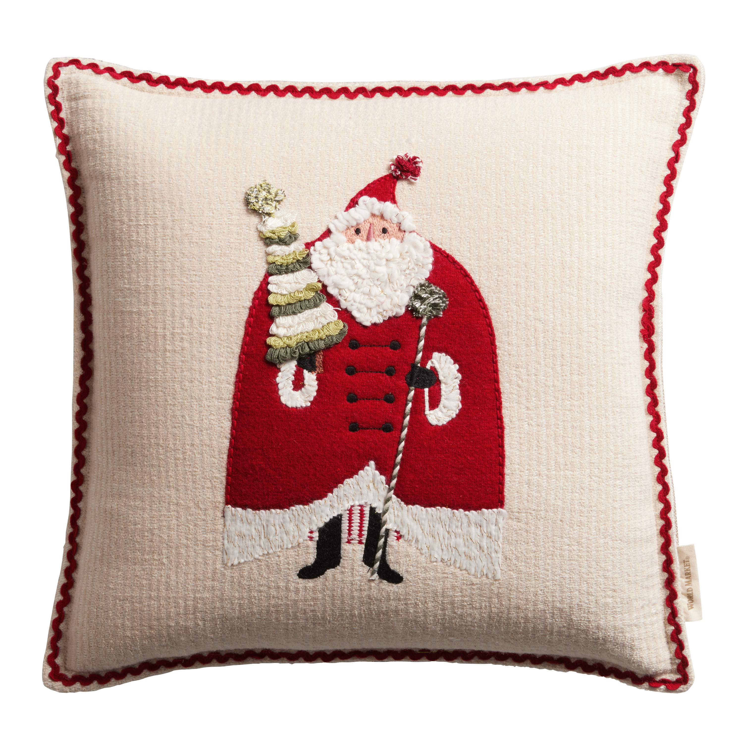 Ivory And Red Embroidered Folklore Santa Throw Pillow | World Market