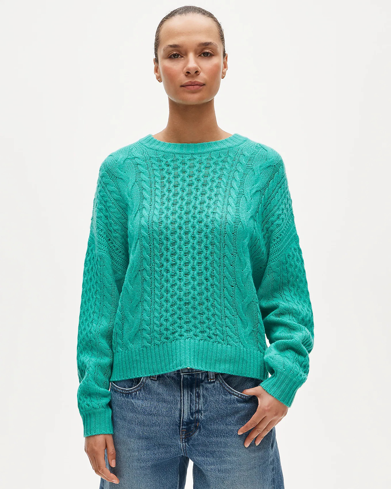 Cashmere cable-knit blouson-sleeve sweater | J. Crew US