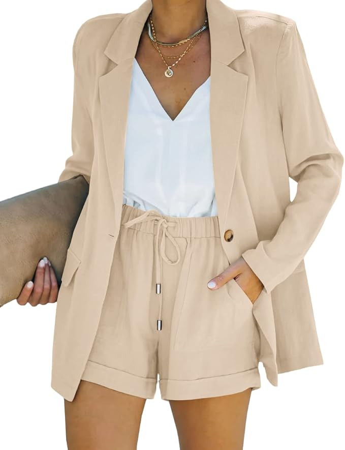 SySea Women's Business Suits Long Sleeve Blazer Jacket Coat and High Waisted Shorts 2 Pieces Outf... | Amazon (US)