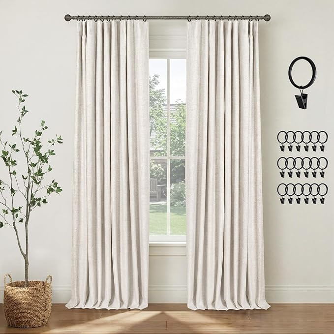 INOVADAY 100% Blackout Curtains for Bedroom, Black Out Curtains 84 Inch Long, Clip Rings Linen Bl... | Amazon (US)