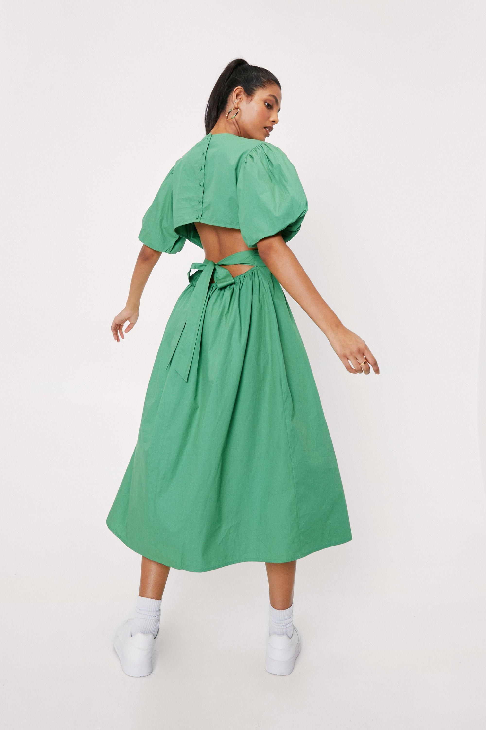 Open Back Puff Sleeve Midi Dress | NastyGal (UK, IE)