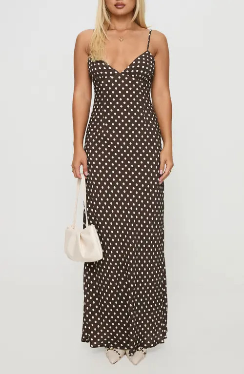 Princess Polly Jorjana Polka Dot Maxi Dress in Brown /White at Nordstrom, Size 0 | Nordstrom