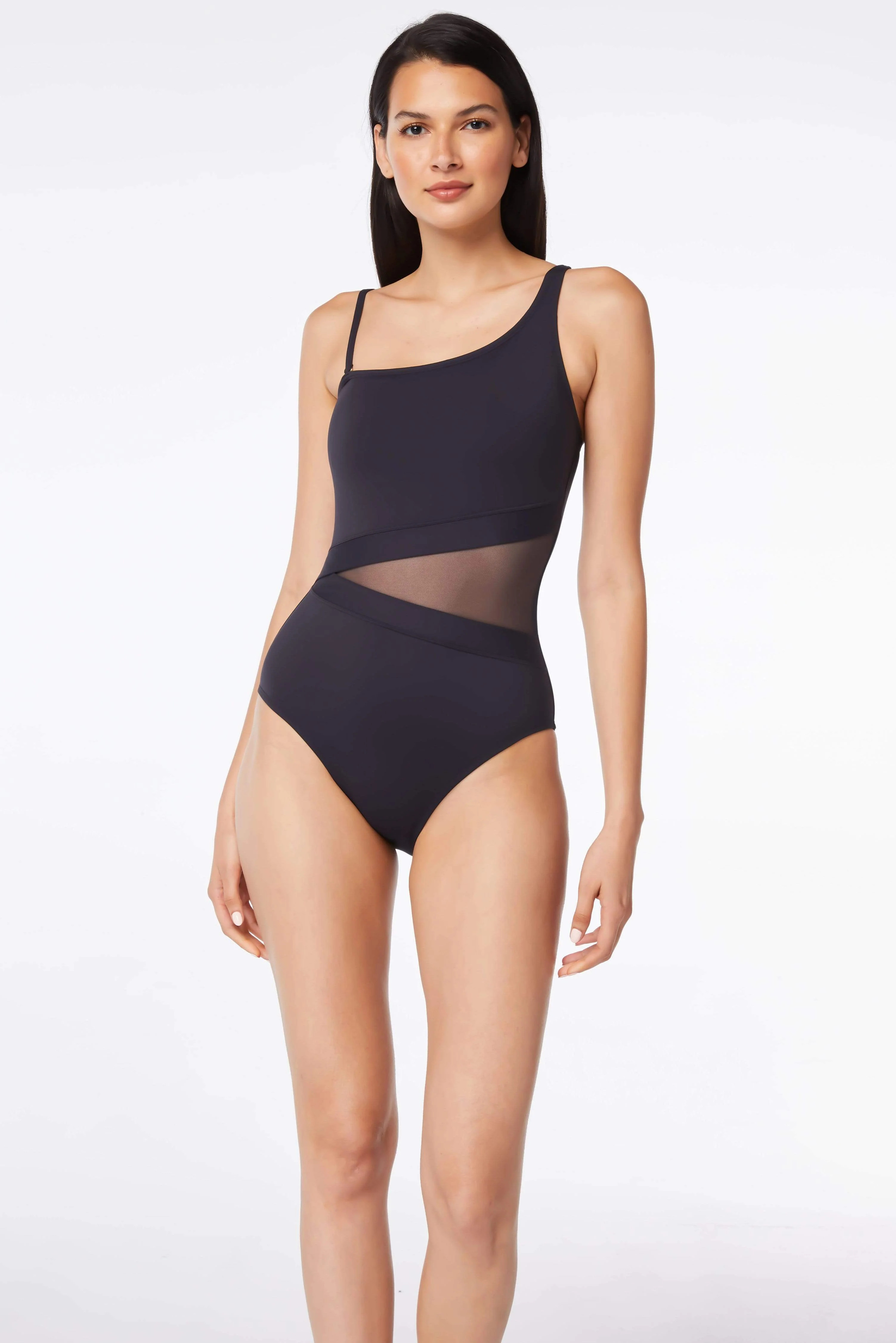 Don't Mesh With Me One Piece Mesh One Shoulder Swimsuit | Bleu Rod Beattie