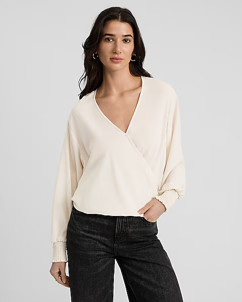 V-neck Long Sleeve Surplice Top | Express