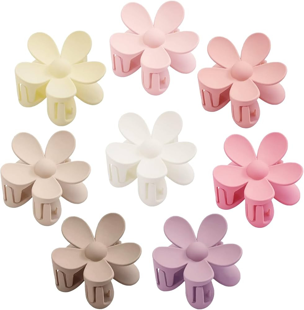 Flower Hair Clips 8PCS, Large Claw Clips for Women Girls Thick Thin Hair, Strong Hold Nonslip Big... | Amazon (US)