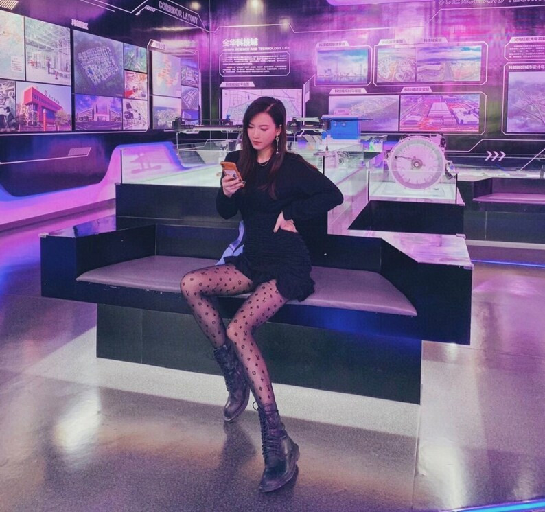 Velvet Print Black Print Letter Tights for Women Club Night - Etsy | Etsy (US)