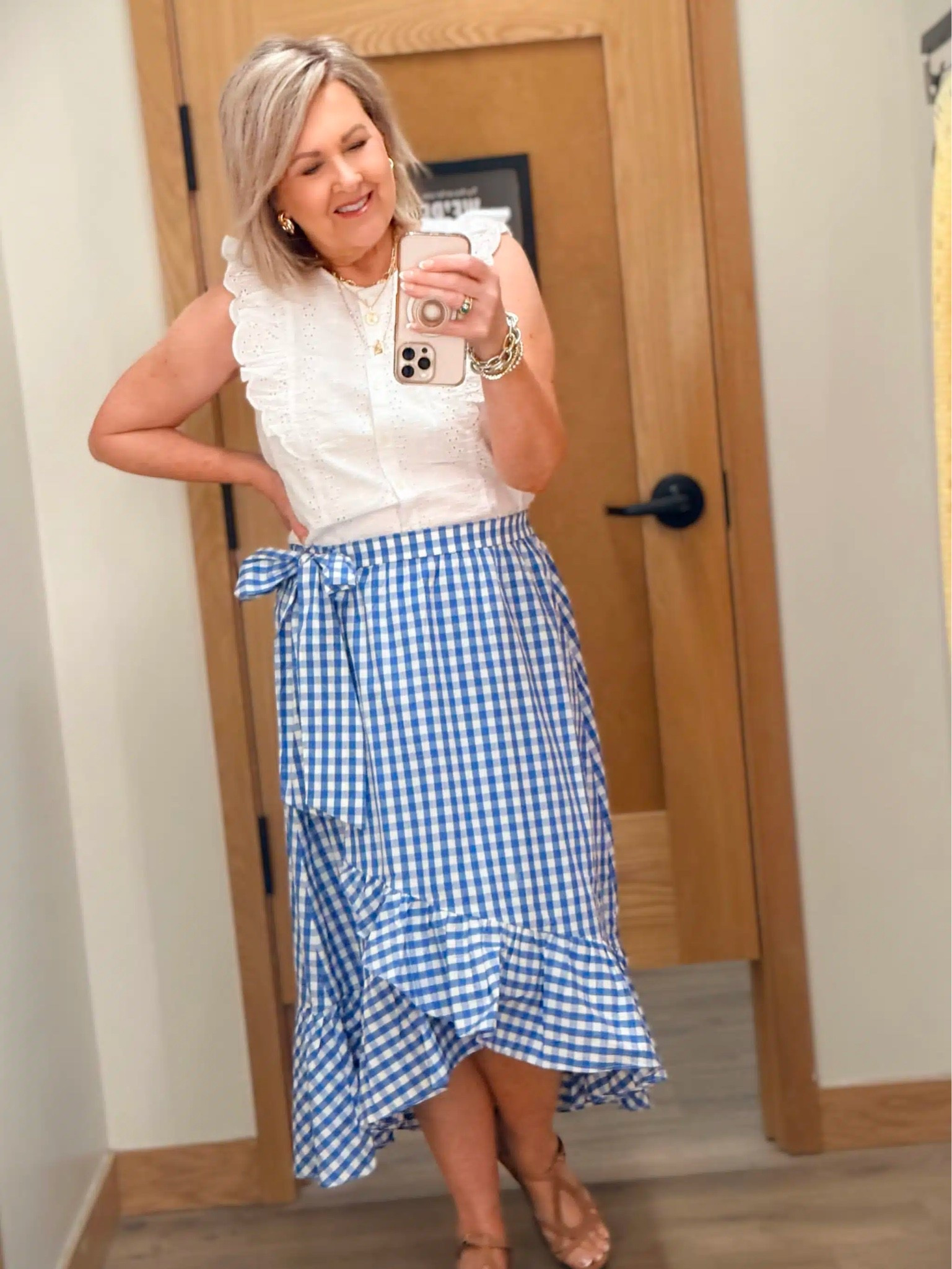 J Crew Factory new arrivals! My ruffled blouse comes in several colors and I’m wearing a medium. This gingham skirt is so flattering for Spring and I’m wearing a size large.

#LTKWorkwear #LTKSeasonal #LTKootd