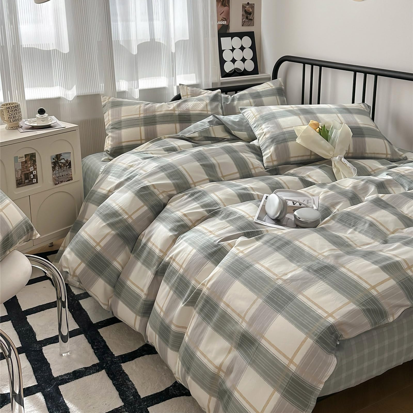 LifeTB Green Plaid Duvet Cover Twin Soft Cotton Grid Plaid Bedding Set Geometric Checkered Gingha... | Amazon (US)