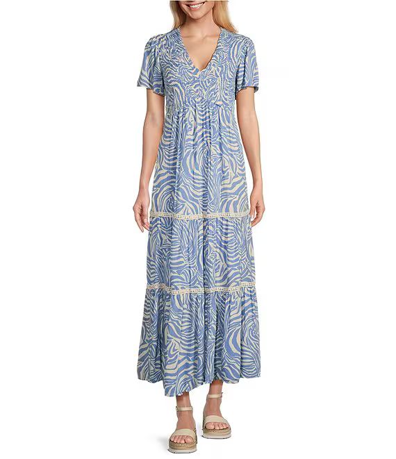 by Westbound Tiered Short Sleeve Smocked Abstract Maxi Dress | Dillard's