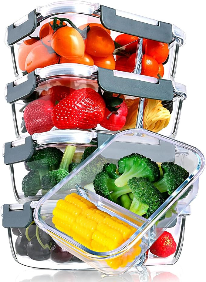 M MCIRCO [5-Pack,29 Oz] Glass Meal Prep Containers 2 Compartments Portion Control with Upgraded S... | Amazon (US)