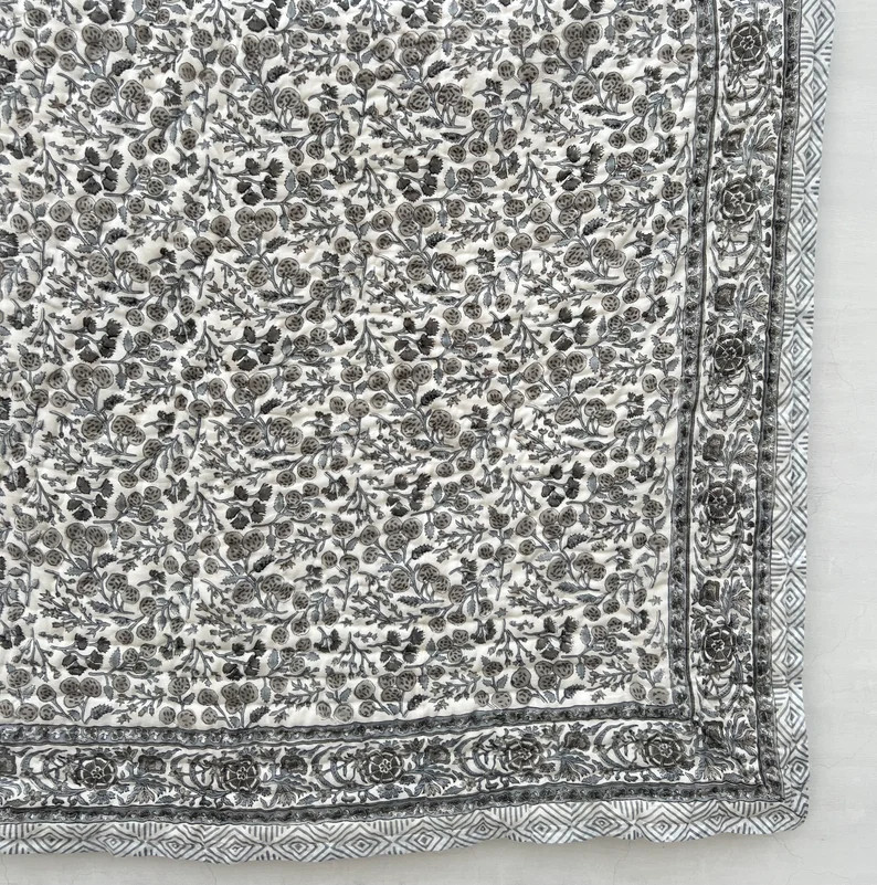 New Hand Block Print Cotton Quilt Reversible Indian Quilt New Floral Print Quilt - Etsy Canada | Etsy (US)