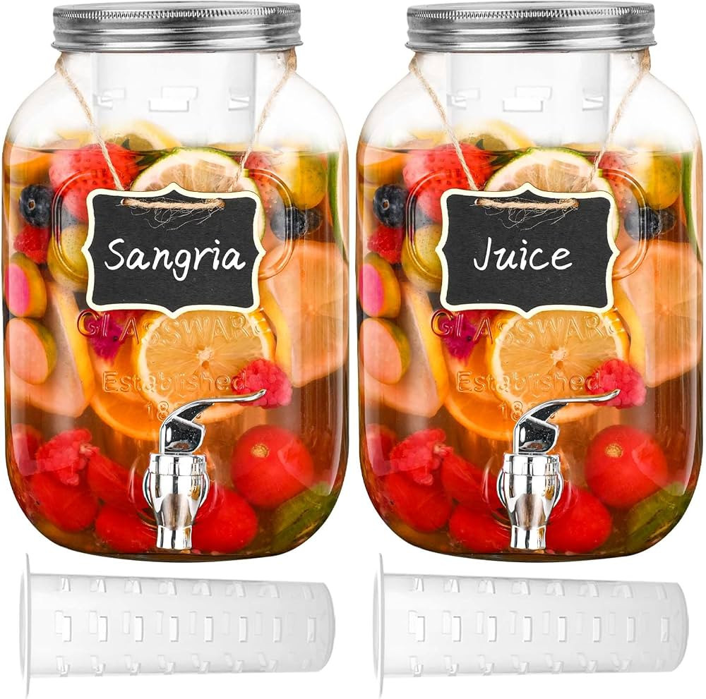 Eleganttime 1 Gallon Glass Drink Dispensers for Parties,2 Pack Beverage Dispenser with Fruit Infu... | Amazon (US)