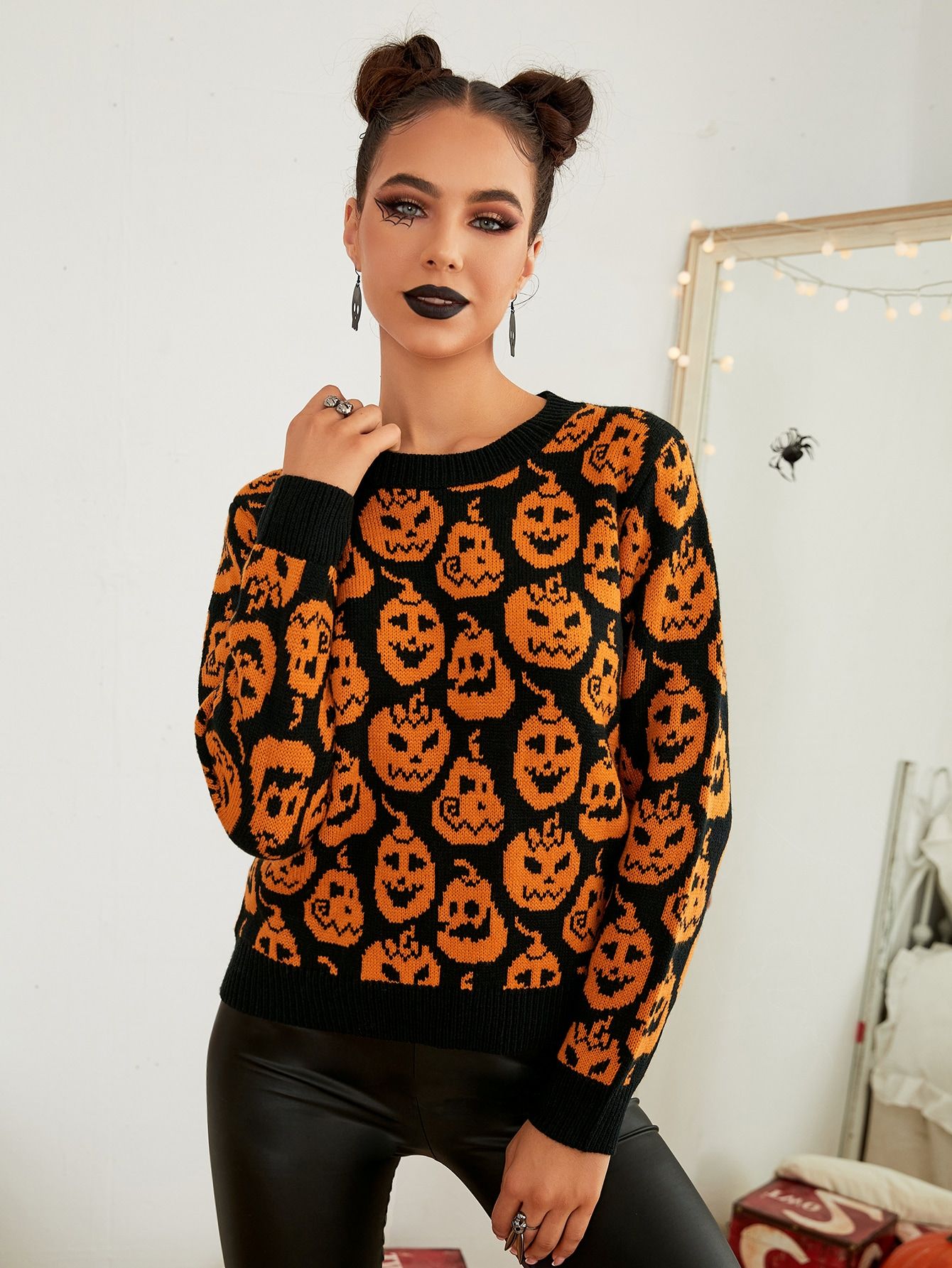 Halloween Pattern Crew Neck Sweater | SHEIN