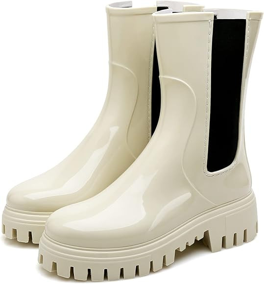 Hsttgsr Rain Boots for Women, Waterproof PVC Rubber Garden Boots Womens Chelsea Boots Short Platf... | Amazon (US)