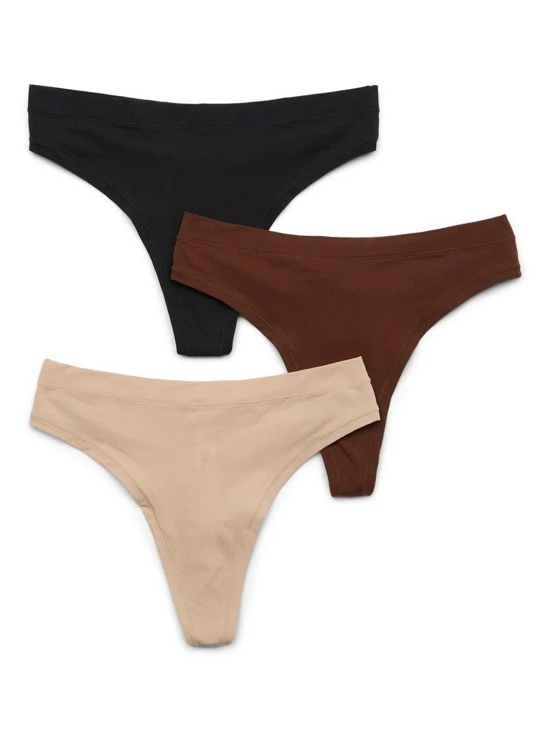No Boundaries Thong Panties with Fit Stretch, 3-Pack, Women’s and Women’s Plus | Walmart (US)