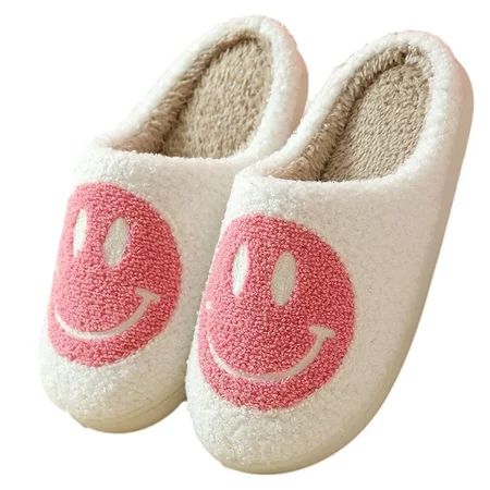 PacificPlex Womens Slide Smile Slippers Plush Happy Face (8-8.5 Pink) | Walmart (US)
