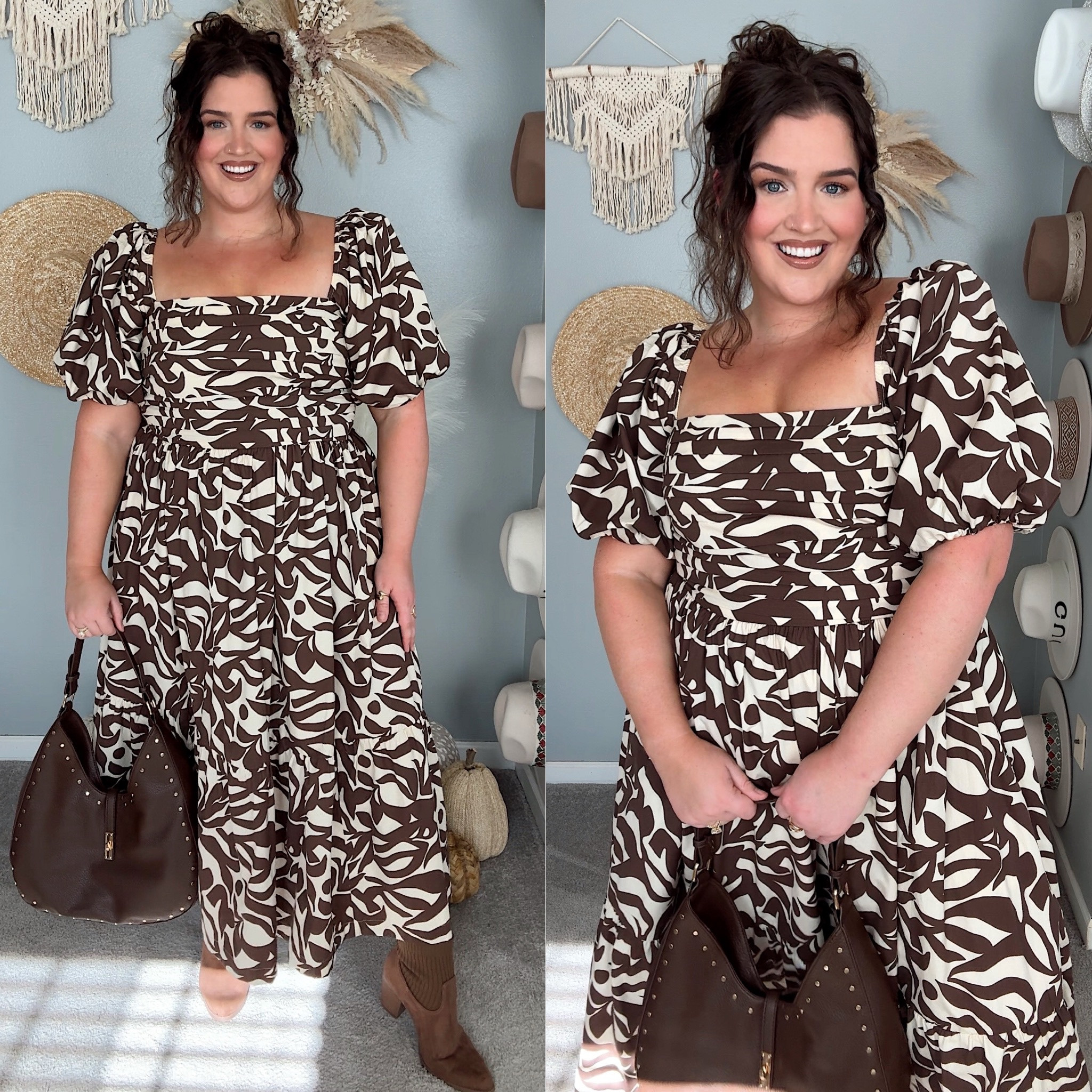 Date night outfit inspo 🤎 Nothing a pretty dress and Texas Roadhouse rolls can’t fix. Wearing a size XL in dress 
Exact perfume is Coach Floral Blush
Lip liner shade On It
Lip gloss shade Ice

#LTKStyleTip #LTKMidsize #LTKPlusSize