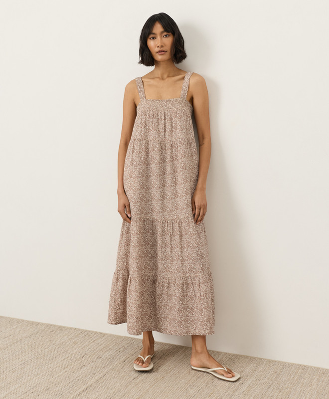 Women\u2019s Coastal Double Gauze Strappy Tiered Maxi Dress made with Organic Cotton | Pact | Pact Apparel
