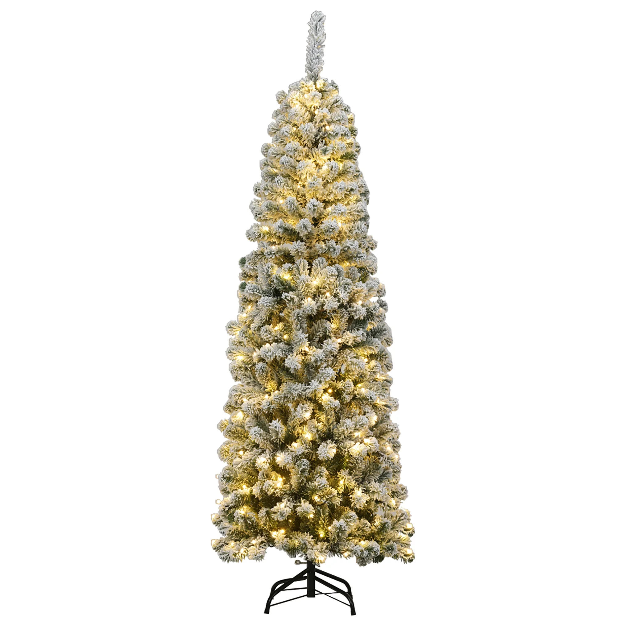 Costway 6Ft Pre-lit Snow Flocked Artificial Pencil Christmas Pine Tree w/ 250 LED Lights - Walmar... | Walmart (US)