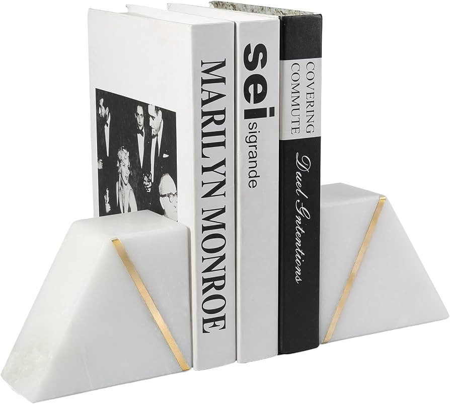 Natural Marble Bookends for Shelves, Decorative Book Ends for Heavy Books, Heavy Duty Mid Century... | Amazon (US)