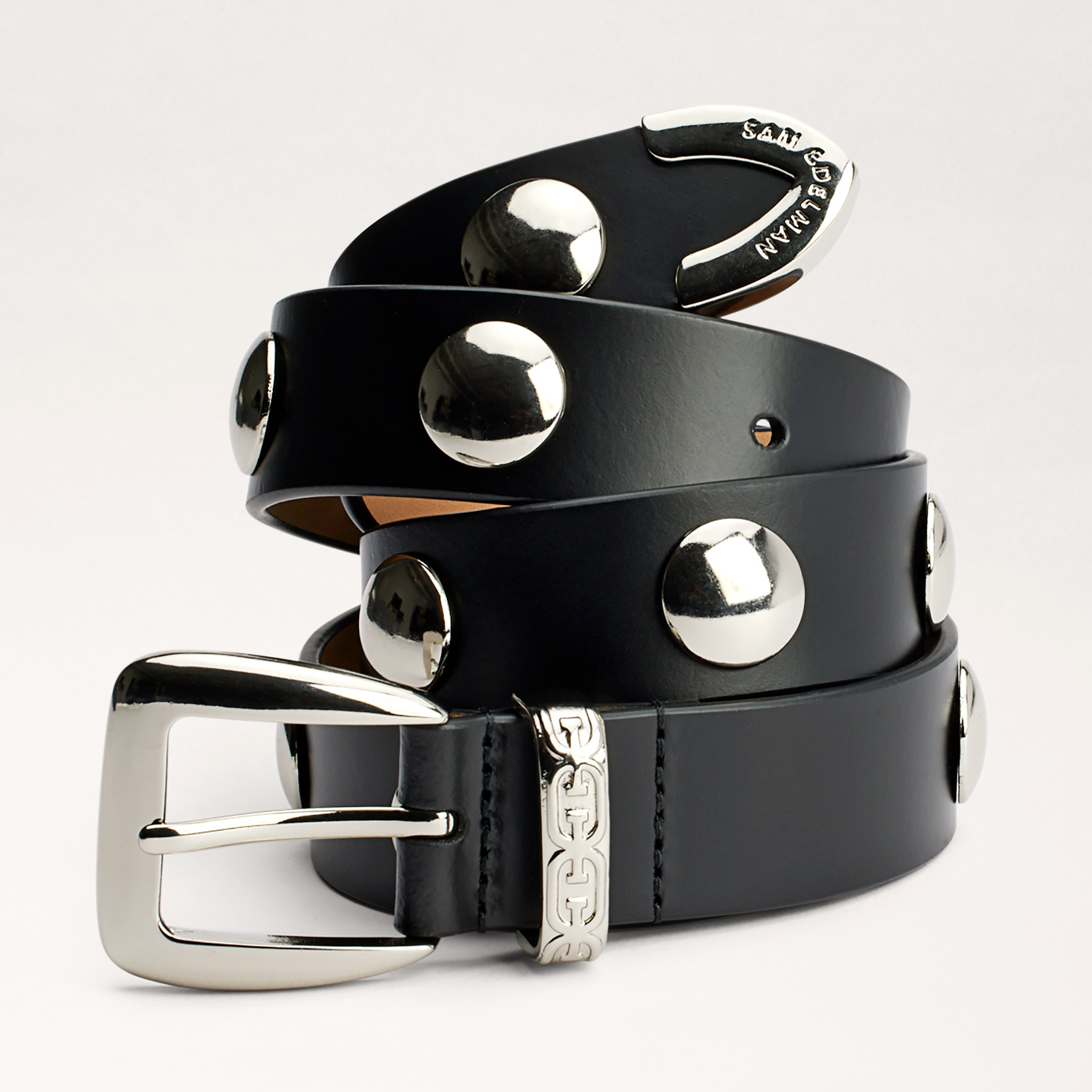 Sam Edelman 28MM Flat Stud Belt Black Leather | Sam Edelman