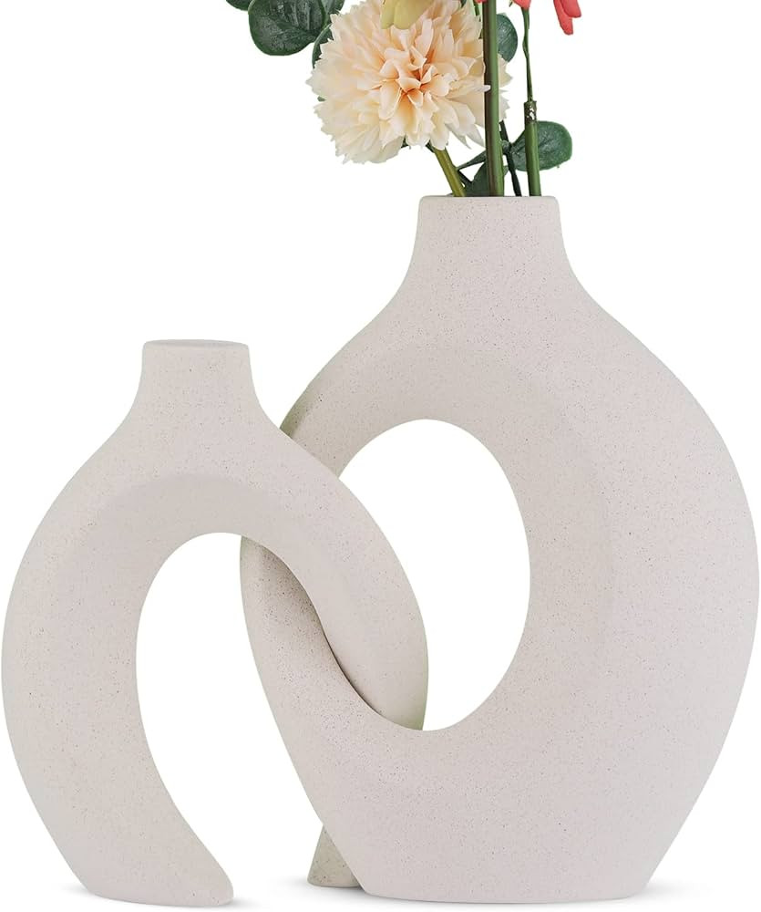 Hollow Ceramic Vase Set of 2, White Modern Boho Decor, Nordic Minimalist Room Decoration, Suitabl... | Amazon (US)