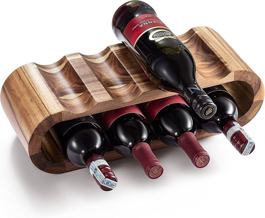 BLUEWEST Wooden Wine Racks Countertop, 8 Bottle Wine Rack, Acacia Wine Bottle Holder Stand, Free ... | Amazon (US)