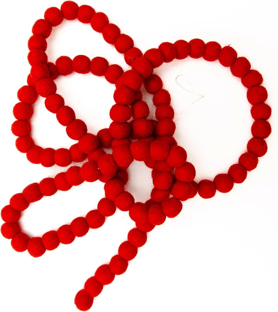 Red Pom Pom Garland 115 Mini 100% Wool Pompoms 5 Foot Felt Red Ball Christmas Garland for Birthda... | Amazon (US)