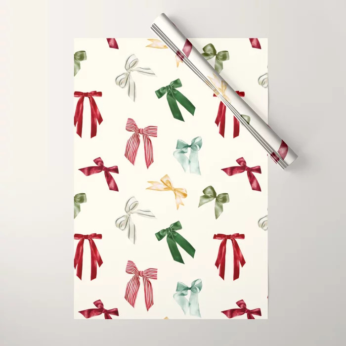 Vintage Christmas Holiday Bows Wrapping Paper | Society6