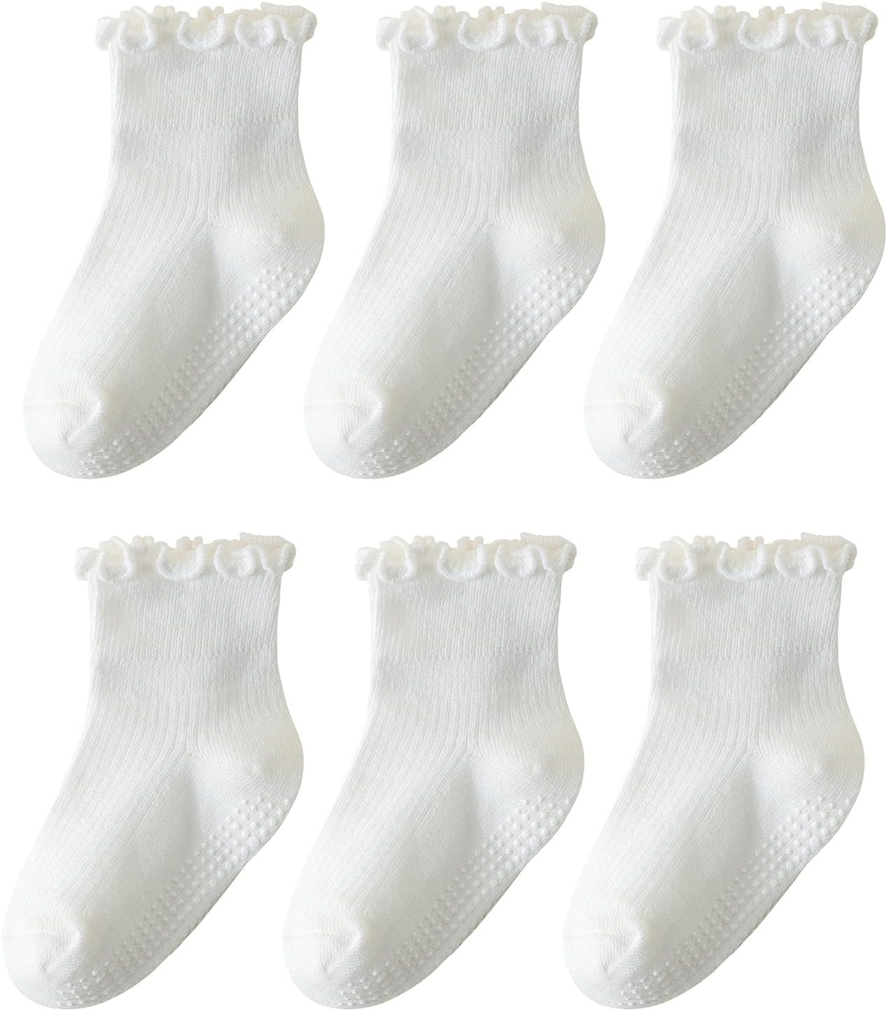ANYANIME Toddler Socks Ruffle for Girls Baby Grip Socks Non Slip Cute Frill | Amazon (US)