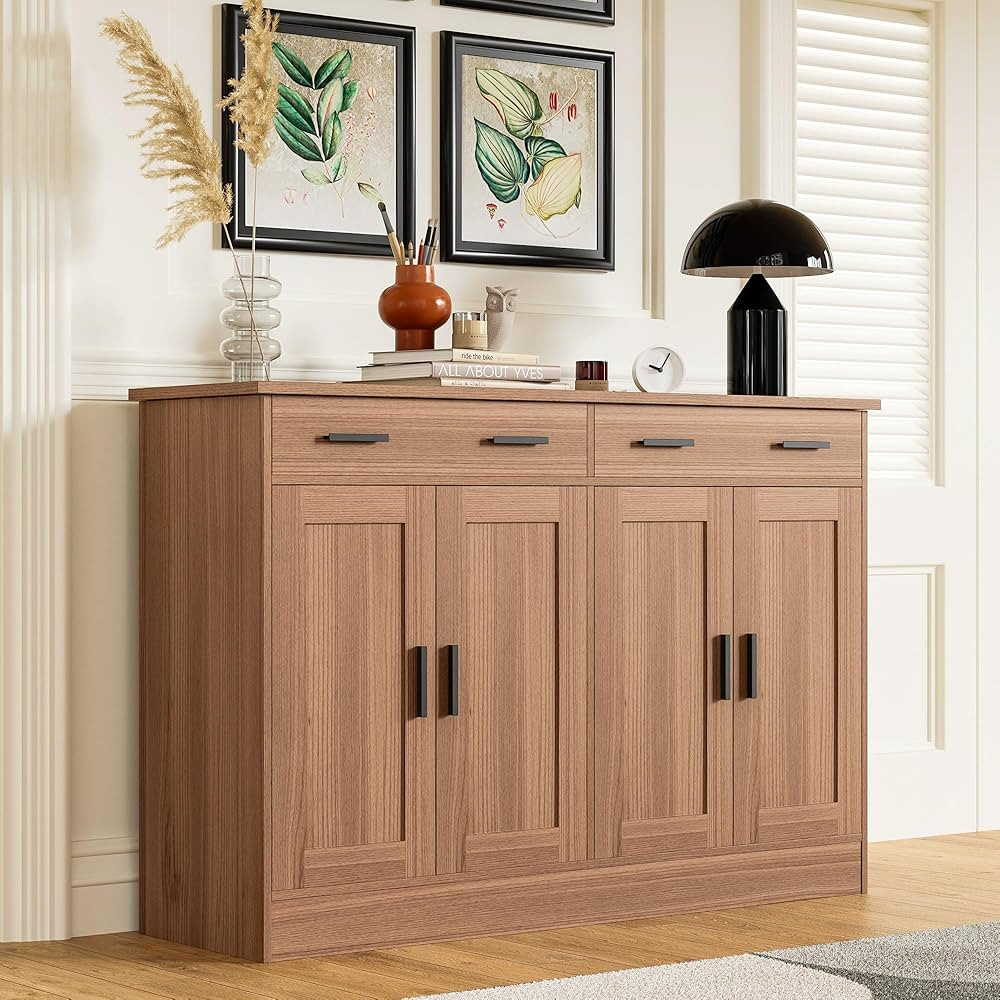 Anystyle Brown Buffet Cabinet, Coffee Bar Cabinet with 2 Drawers & 4 Doors, Kitchen Buffet Sidebo... | Amazon (US)