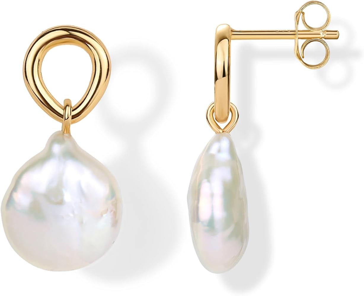 PAVOI 14K Gold Plated Pearl Earrings for Women - Pearl Statement Drop Bridal Earrings - 925 Sterl... | Amazon (US)