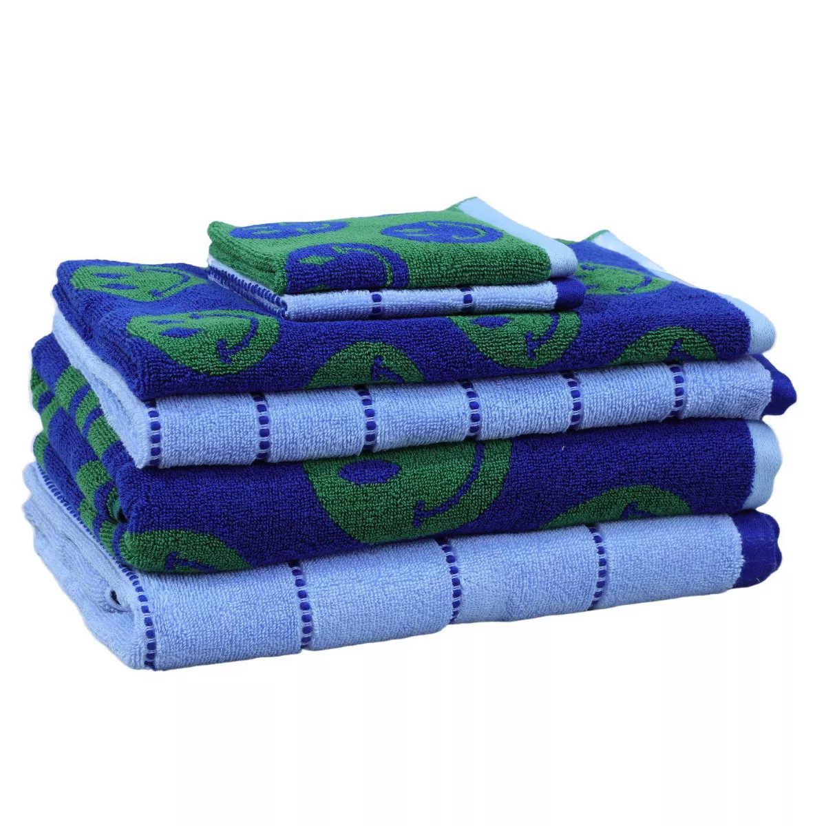 6pc Bath Towel Set Blue Striped Smiles - Kapoor Home | Target