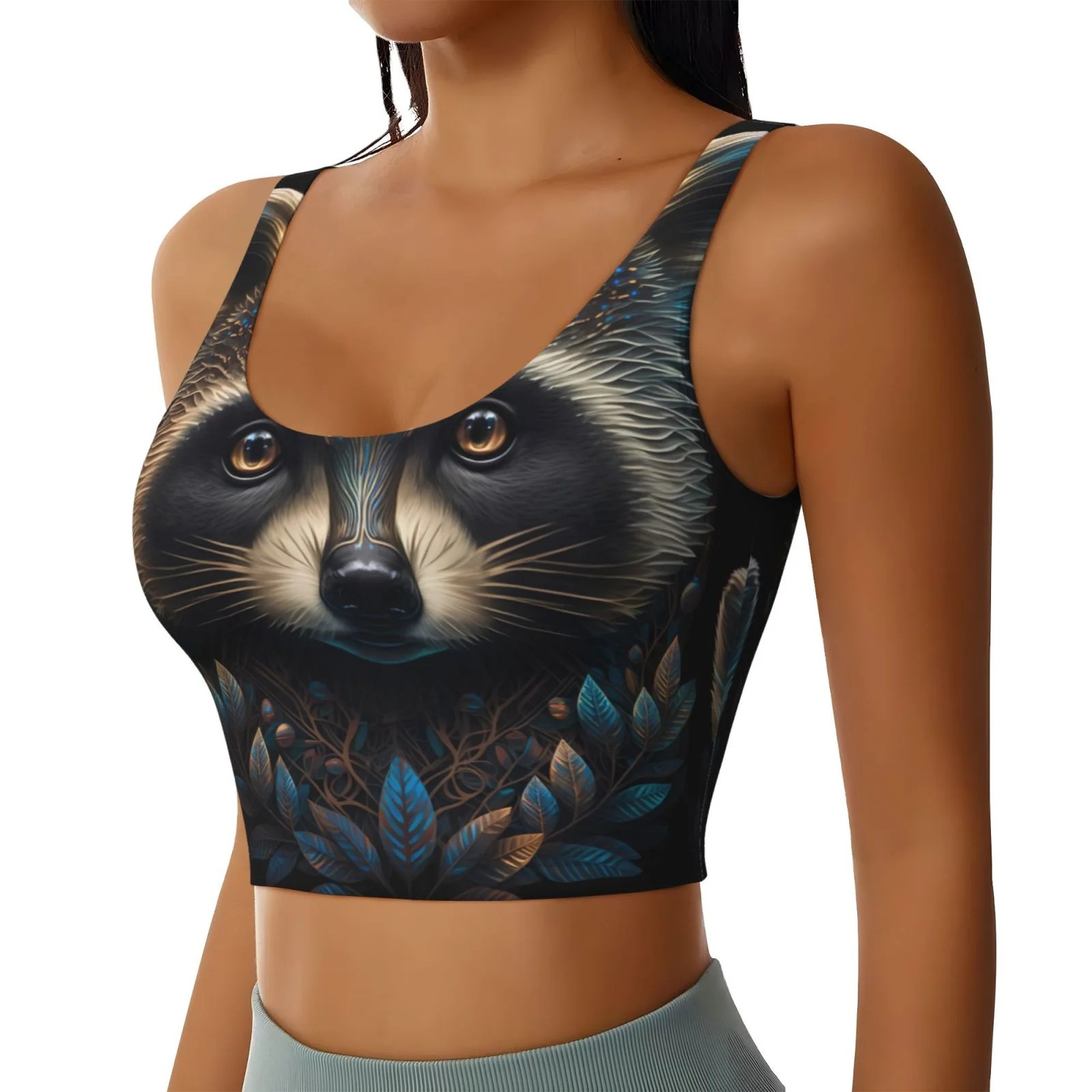 Haiem Tribal Style Raccoon Pattern Womens Sports Bra - U Neck Padded Low Impact Yoga Bra Workout ... | Walmart (US)