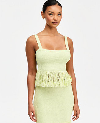 Women's Square-Neck Fringe-Trim Tank Top | Macy's