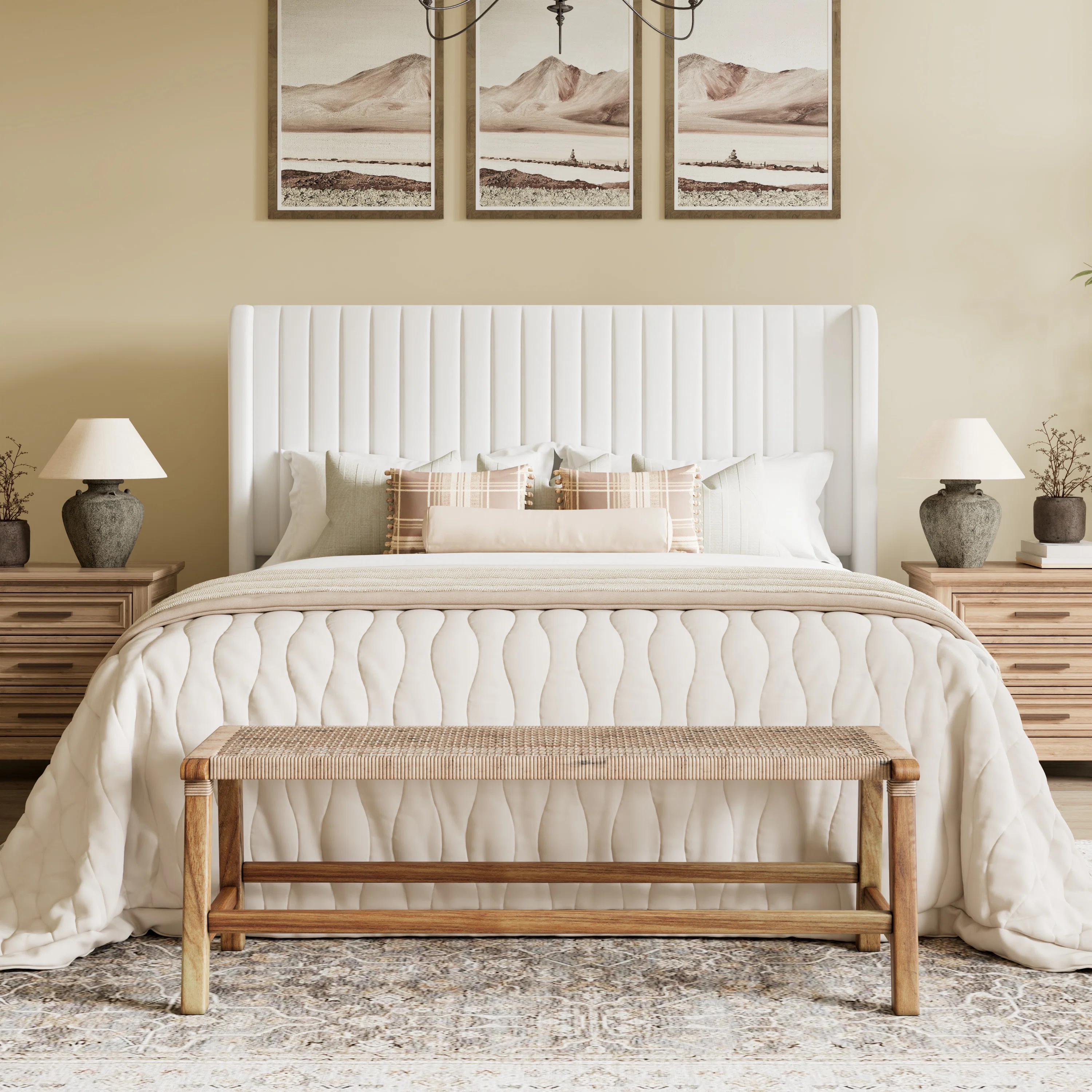 Candler Velvet Upholstered Platform Bed with Wingback Headboard and Wooden Slats | Wayfair North America