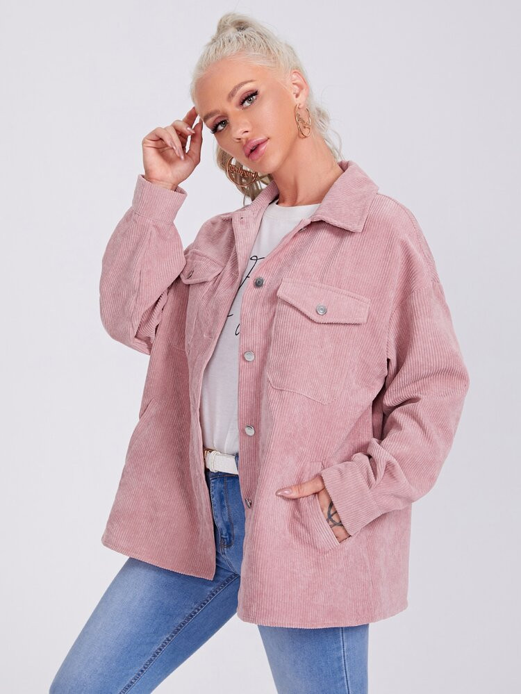 SHEIN Drop Shoulder Flap Pocket Cord Jacket | SHEIN