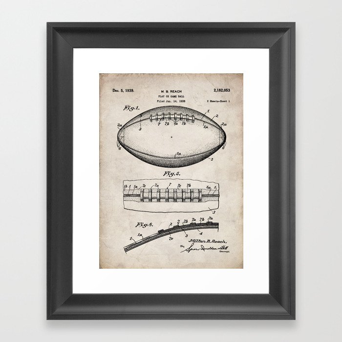 Football Patent - American Football Art - Antique Framed Art Print | Society6