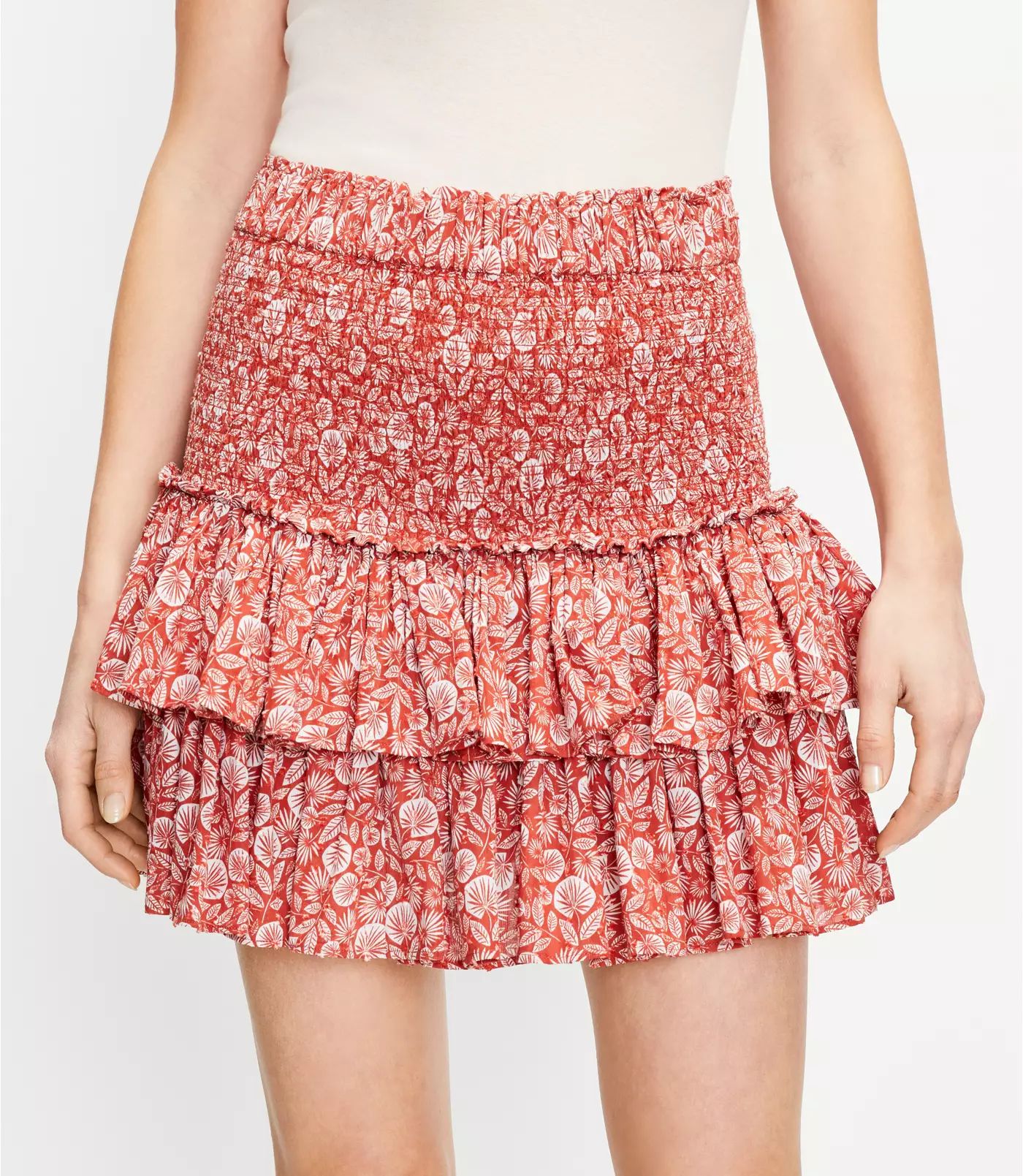 Palm Smocked Tiered Skirt | LOFT | LOFT