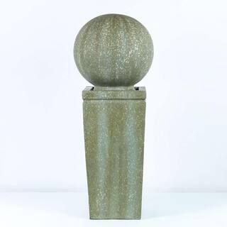 LuxenHome 34.5 in. H Stone and Patina Sphere on Pillar Cascade Fountain WHF481 - The Home Depot | The Home Depot