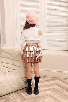 GRACE KARIN Girls Metallic Skirt 3-Layer Ruffle Skirt for Girls 5-14Y | Amazon (US)