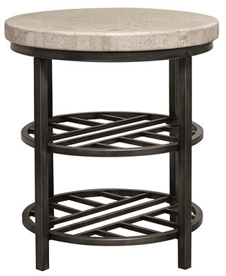 Capri 22" Stone and Metal Base Round Side Table | Macy's