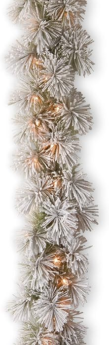 National Tree Company 9 ft Pre-Lit Snowy Bristle Pine Artificial Christmas Garland, Christmas Dec... | Amazon (US)
