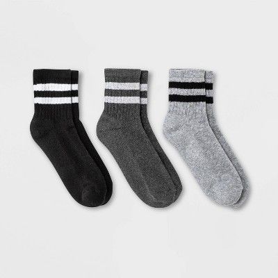 Women's Striped 3pk Ankle Socks - Universal Thread™ Heather Gray/Charcoal Heather/Black 4-10 | Target