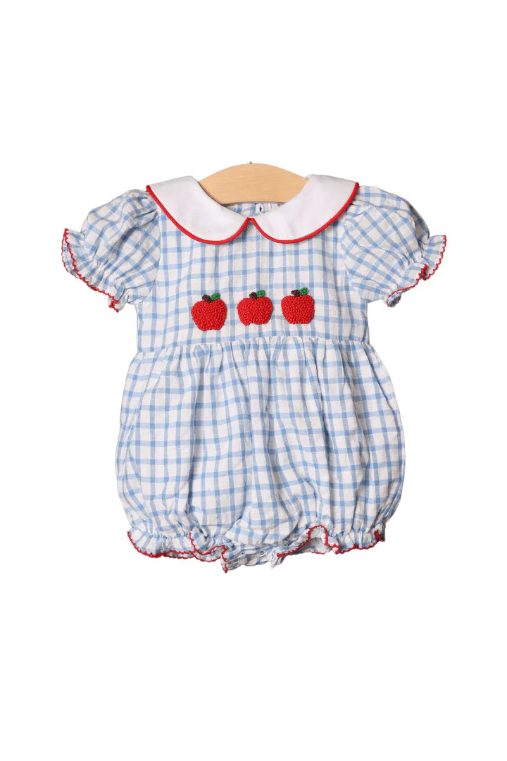 French Knot Gingham Apple Bubble-GIRL | The Smocked Flamingo