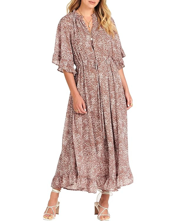 ANRABESS Women's Summer Ruffle Maxi Dress Floral Print 3/4 Bell Sleeve V Neck High Waist Flowy Bo... | Amazon (US)