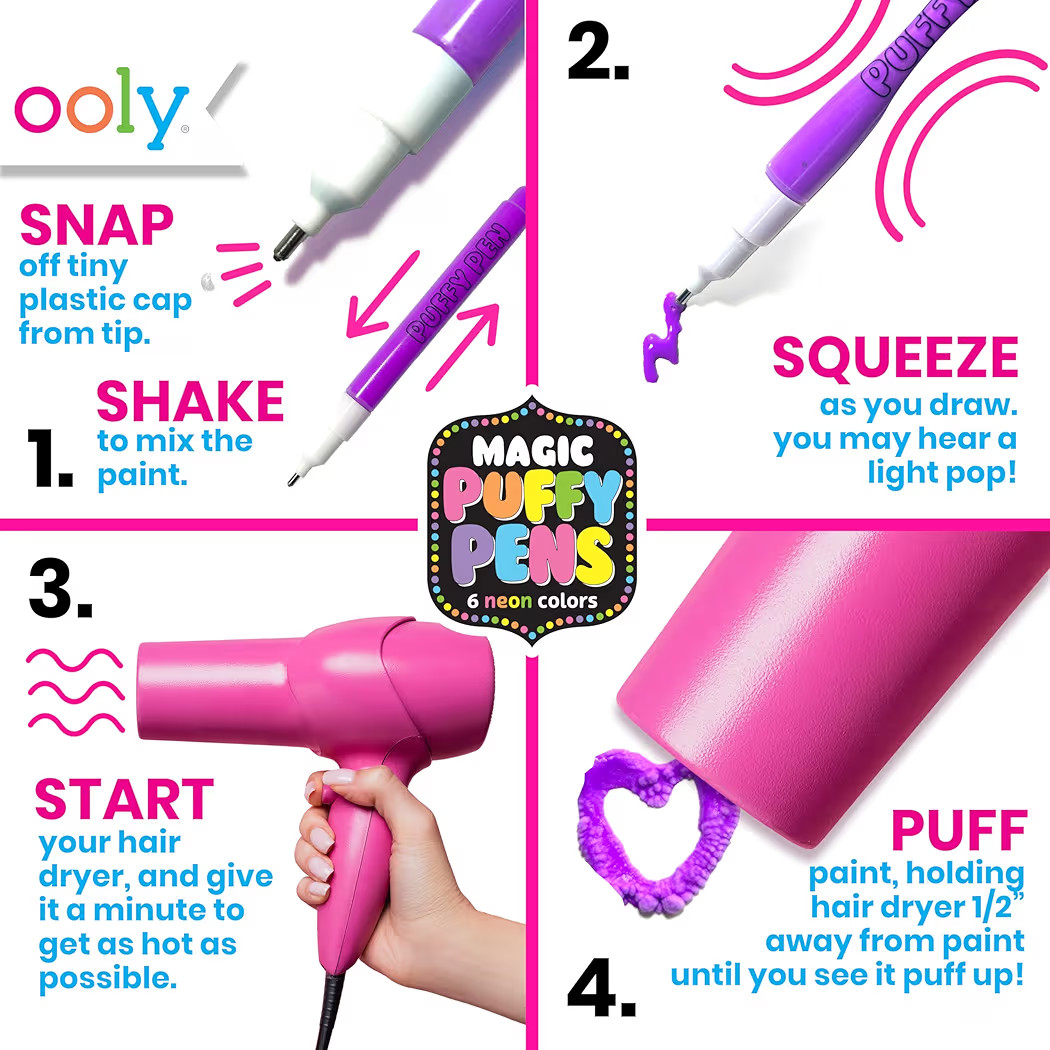 Ooly Puffy Paint Neon Gel Pens Set of 6, 3D Foam Texture Painting Magic Puffy Pen, Creative and F... | Amazon (US)