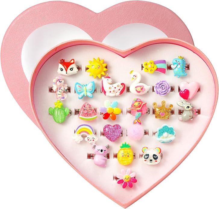 PinkSheep Little Girl Jewel Rings in Heart Box, Adjustable, Girl Gift Pretend Play and Dress Up R... | Amazon (US)
