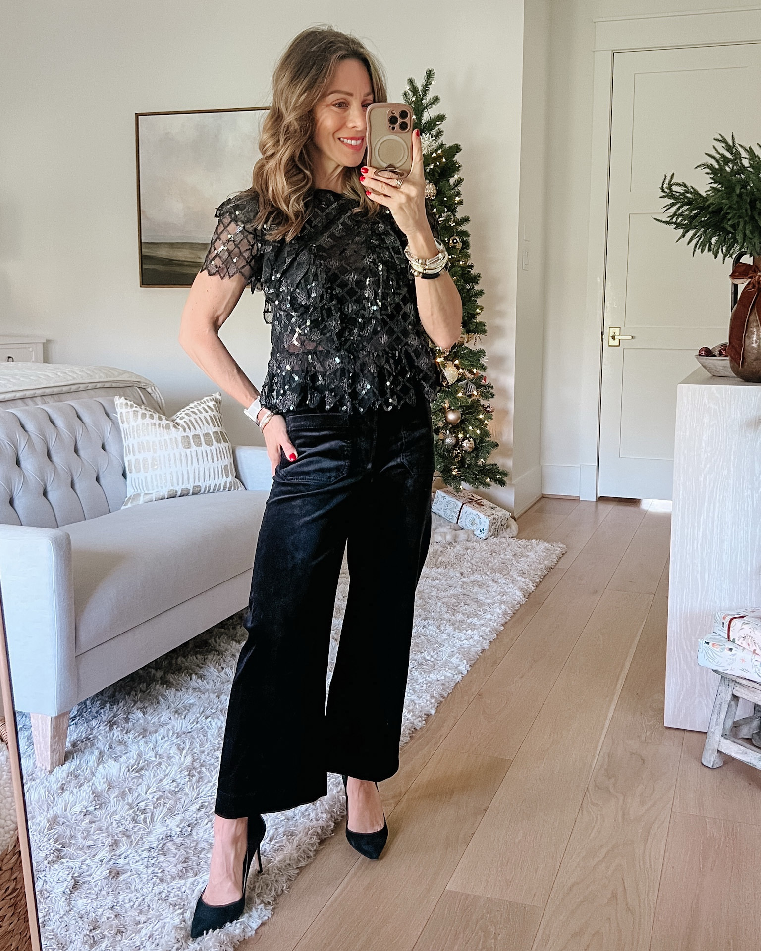 Sparkly and black velvet from Anthropologie is the perfect holiday combo! 🖤

Top Fit: I’m wearing an XS

Pants Fit: I’m wearing a 24P

#LTKStyleTip #LTKHoliday #LTKPetite